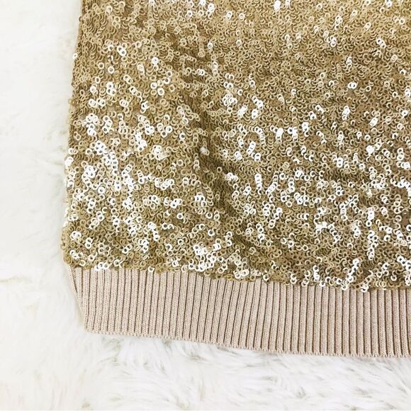 CALVIN KLEIN Gold Sequin Tank Top Sleeveless Blouse Silk Blend Metallic‎ Small - Picture 5 of 9